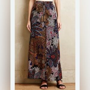 Anthropologie Vanessa & Virginia Petalled Paisley Button Front belted Maxi Skirt